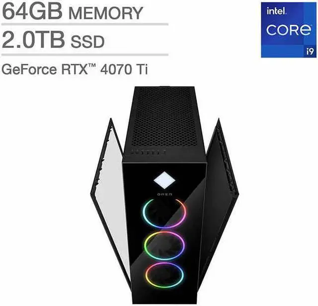Main image of HP OMEN 45L Gaming Desktop - 13th Gen Intel Core i9-13900KF - GeForce RTX 4070 Ti - Windows 11 GT22-1067c PC Computer 64GB Memory RAM 2TB SSD