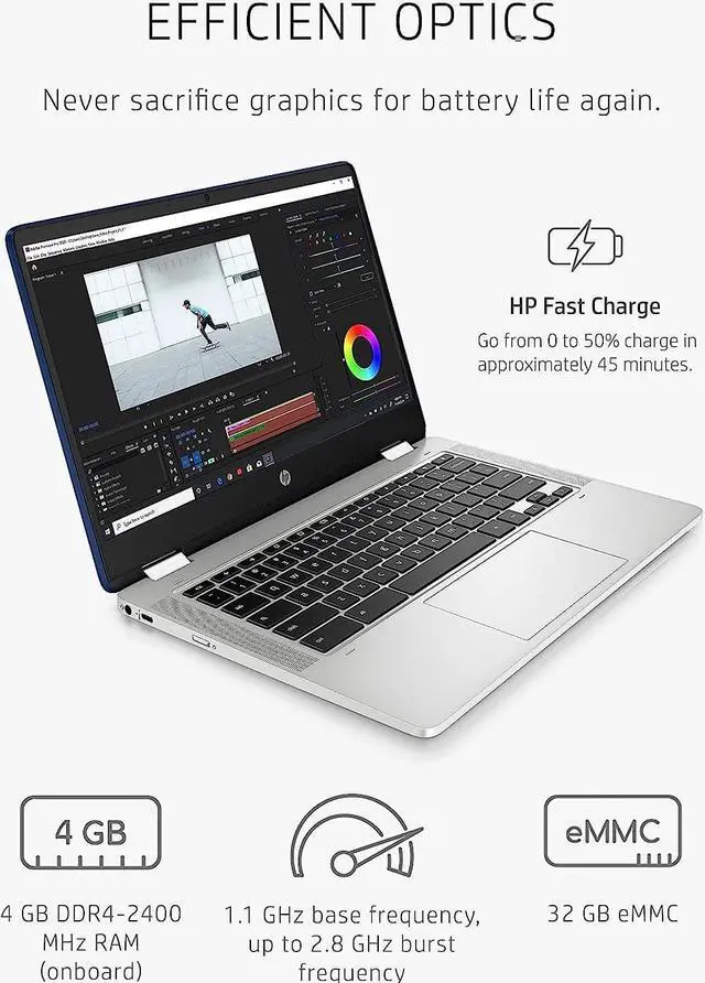 Main image of HP Chromebook 360 14a 2-in-1 Laptop, Intel Celeron Processor, 4 GB RAM, 32 GB eMMC, 14 HD (1366 x 768) Chrome OS, Webcam & Dual Mics, Work & Play with Long Battery Life (14a-ca0060nr, 2021)