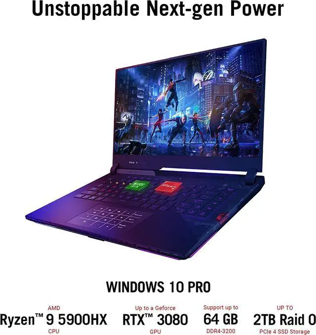 Alt view image 2 of 5 - ASUS ROG Strix Scar 15 (2021) Gaming Laptop, 15.6 inch 300Hz IPS Type FHD, NVIDIA GeForce RTX 3080, AMD Ryzen 9 5900HX, 16GB DDR4, 1TB SSD, Opti-Mechanical Per-Key RGB Keyboard, Windows10, G533QS-DS96