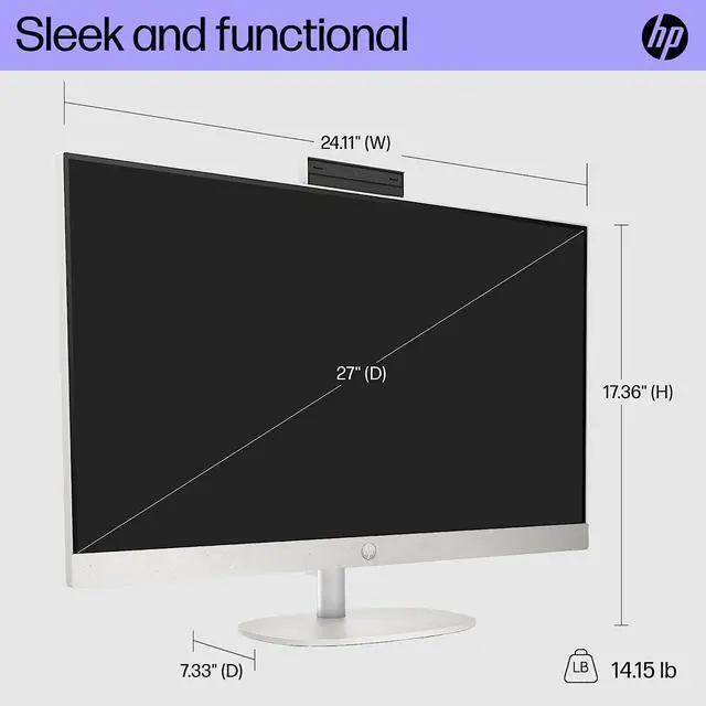 Alt view image 2 of 8 - HP 27 inch All-in-One Desktop PC, FHD Display, AMD Ryzen 5 7520U, 8 GB RAM, 512 GB SSD, AMD Radeon Graphics, Windows 11 Home, 27-cr0060 (2023) Computer