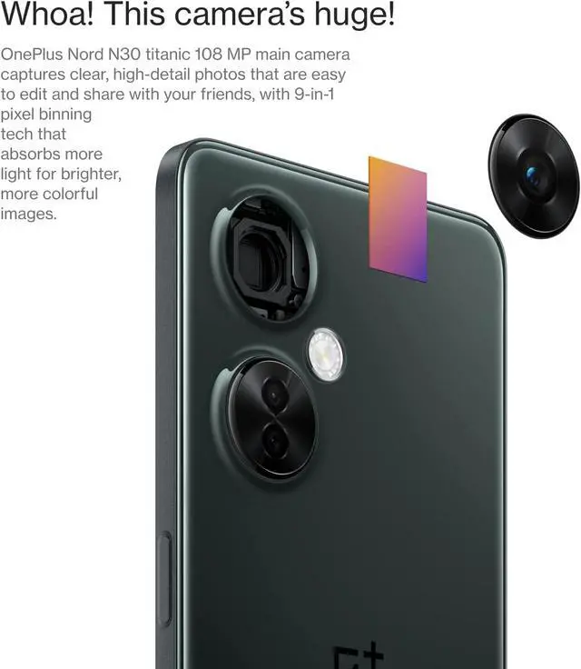Alt view image 4 of 4 - OnePlus Nord N30 5G | Unlocked Dual-SIM Android Smart Phone | 6.7" LCD Display | 8 +128GB | 5000 mAh Battery | 50W Fast Charging | 108MP Camera | Chromatic Gray