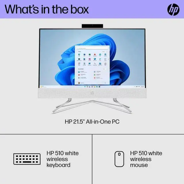 Alt view image 3 of 4 - HP 21.5" All-in-One PC, Intel Pentium Silver J5040, 8GB SDRAM, 128GB SSD, Snow White, Windows 11 Home in S mode, 22-dd0143w Desktop Computer