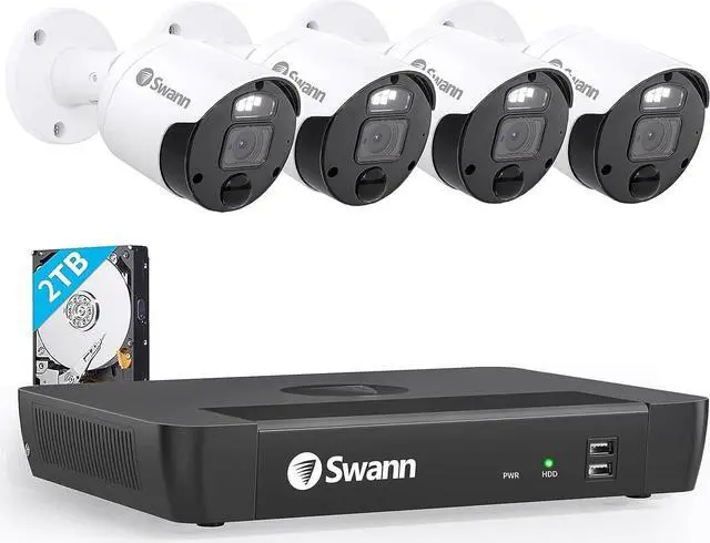 Main image of SWANN Master 4K 8 Channel Home Security Camera System, 2TB NVR, 4 PoE IP Cameras Outdoor, 8MP Wired Surveillance CCTV, Heat Motion Vehicle Detection, LED Light, 24/7 Recording Security Camera, 876804