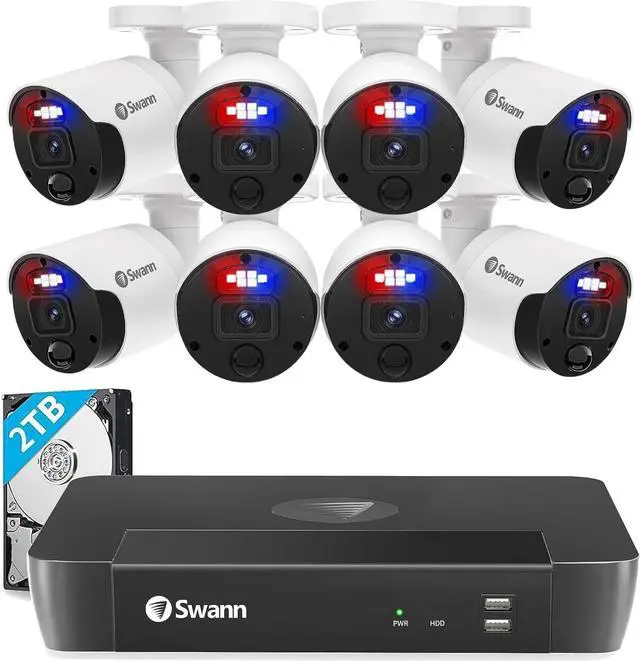 Main image of SWANN Master 4K 8 Channel Home Security Camera System, 2TB NVR, 8 PoE IP Cameras Outdoor, 8MP Wired Surveillance CCTV, Heat Motion Vehicle Detection, LED Light, 24/7 Recording Security Camera, 879808