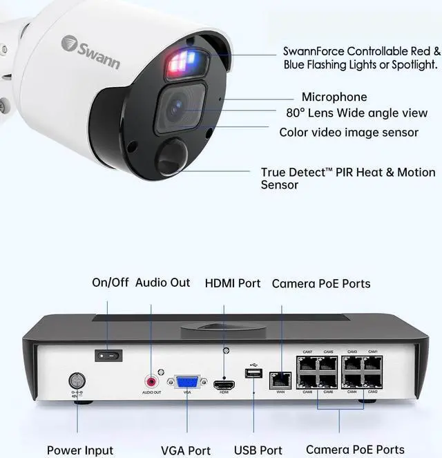 Alt view image 4 of 6 - SWANN Master 4K 8 Channel Home Security Camera System, 2TB NVR, 8 PoE IP Cameras Outdoor, 8MP Wired Surveillance CCTV, Heat Motion Vehicle Detection, LED Light, 24/7 Recording Security Camera, 879808