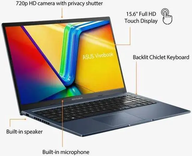 Alt view image 2 of 13 - ASUS Vivobook 15.6 Touch PC Laptop, Intel Core i7-1255U, 16GB, 512GB, Win 11 Home, F1502ZA-WH74
Notebook PC