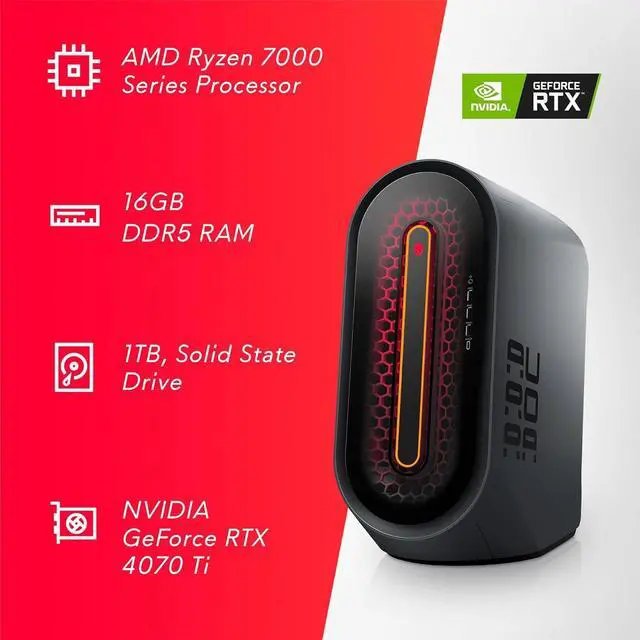 Alt view image 2 of 6 - Dell Alienware Aurora R15 Gaming Desktop - AMD Ryzen 7-7700X, 16GB DDR5 RAM, 1TB SSD, NVIDIA GeForce RTX 4070Ti GDDR6X, Windows 11 Home, 1 Year Premium Support - Black
 AWAUR15-A797BLK-PUS