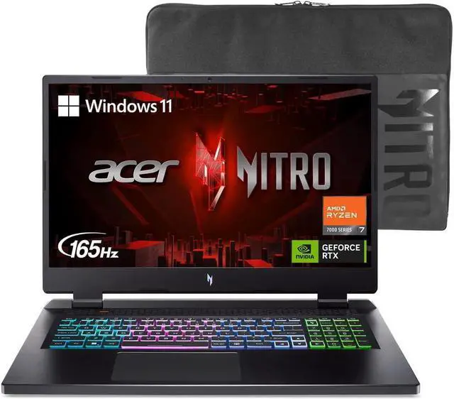 Main image of Acer Nitro 17 Gaming Laptop | AMD Ryzen 7 7840HS Octa-Core CPU | NVIDIA GeForce RTX 4060 Laptop GPU | 17.3" QHD 165Hz IPS Display | 16GB DDR5 | 1TB Gen 4 SSD | Wi-Fi 6E | RGB Backlit KB | AN17-41-R7G3