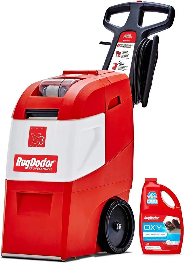 Main image of Rug Doctor X3 Commercial Carpet Cleaner  Large Red Oxy Pro Pack, Exclusive Vibrating Brush Spray Scrub and Extract Embedded Dirt and Grime, 48 oz. Oxy Cleaning Solution