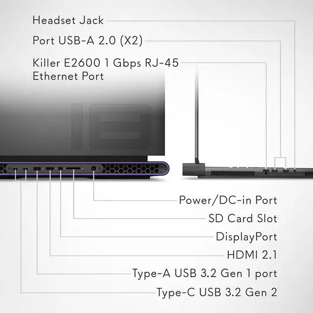 Alt view image 3 of 5 - Dell Alienware M18 Gaming Laptop QHD+ Display, Intel Core i7-13700HX, 16 GB DDR5 RAM, 1 TB SSD, NVIDIA GeForce RTX 4070 8 GB GDDR6, Windows 11 Home, 1 Year Premium Support, Dark Metallic Moon.