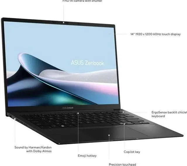 Alt view image 3 of 5 - ASUS Zenbook 14 OLED 14 WUXGA Touchscreen Laptop, AMD Ryzen 7 8840HS, 16GB Memory, 512GB SSD, Jade Black, UM3406HA-WS74T