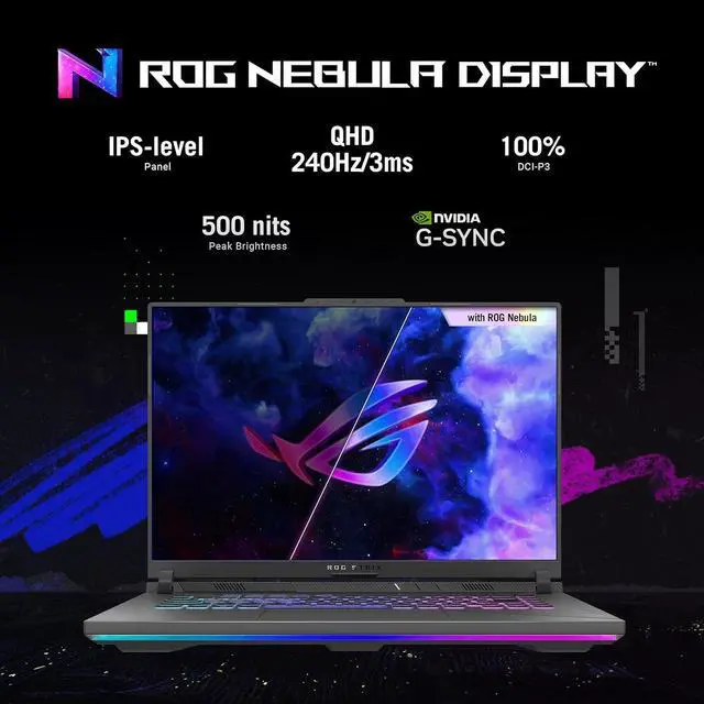 Alt view image 4 of 8 - ASUS ROG Strix G16 (2024) Gaming Laptop, 16 ROG Nebula Display 16:10 QHD 240Hz, NVIDIA® GeForce RTX 4070, Intel® Core i9-14900HX, 16GB DDR5-5600, 1TB PCIe Gen4 SSD, Wi-Fi 6E, Win 11, G614JIR-AS94