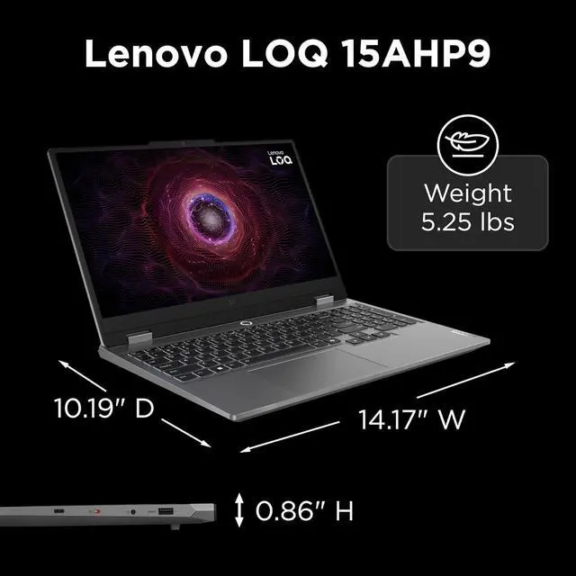 Alt view image 6 of 6 - Lenovo LOQ 15AHP9 Gaming Laptop, NVIDIA® GeForce RTX 4050 6GB GDDR6, 15.6 FHD Display, AMD Ryzen 7 8845HS, 16GB RAM, 512GB SSD, 1920x1080 px, Windows 11, Luna Grey