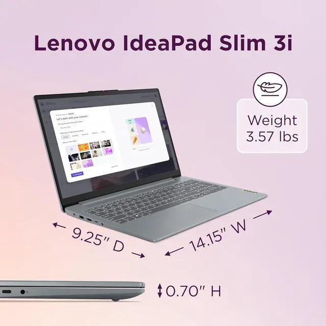 Alt view image 6 of 6 - Lenovo IdeaPad Slim 3i, 15.6 FHD Display, Intel Core i5-1335U, 16GB RAM, 512GB SSD, 1920x1080 px, Fingerprint Reader, Windows 11, Arctic Grey