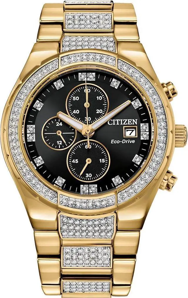 Main image of Citizen Men's Eco-Drive Classic Chronograph Crystal Watch in Gold-tone Stainless Steel, Black Dial (Model: CA0752-58E)