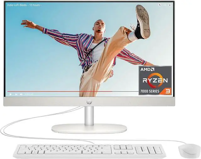 Main image of HP 24 inch All-in-One Desktop PC, FHD Touchscreen, AMD Ryzen 3 7320U, 8 GB RAM, 256 GB SSD, AMD Radeon Graphics, Windows 11 Home, 24-cr0220 (2024)