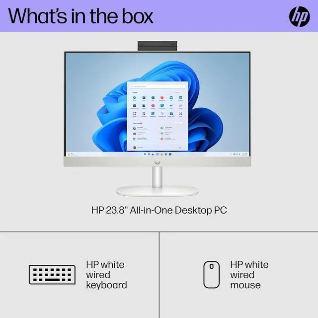Alt view image 4 of 4 - HP 24 inch All-in-One Desktop PC, FHD Touchscreen, AMD Ryzen 3 7320U, 8 GB RAM, 256 GB SSD, AMD Radeon Graphics, Windows 11 Home, 24-cr0220 (2024)