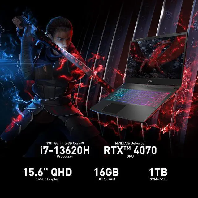 Alt view image 2 of 6 - MSI Katana 15 15.6 165Hz QHD Gaming Laptop: Intel Core i7-13620H, NVIDIA Geforce RTX 4070, 16GB DDR5, 1TB NVMe SSD, Cooler Boost 5, Win 11: Black B13VGK-2000US