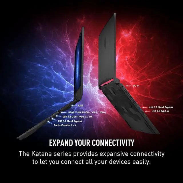 Alt view image 6 of 6 - MSI Katana A15 AI 15.6 165Hz QHD Gaming Laptop: Ryzen 9-8945HS, NVIDIA Geforce RTX 4070, 32GB DDR5, 1TB NVMe SSD, Cooler Boost 5, Win 11: Black B8VG-450US