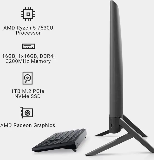 Alt view image 6 of 6 - Dell Inspiron 5415 All In One Desktop - 23.8-inch FHD (1920x1080) Touchscreen Display, AMD Ryzen 5-7530U Processor, 16GB DDR4 RAM, 1TB SSD, AMD Radeon Graphics, Windows 11 Home, Onsite Service - Black