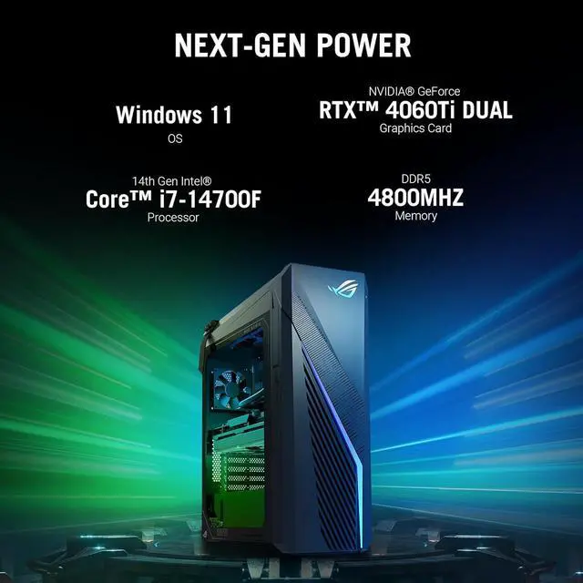 Alt view image 7 of 7 - ASUS ROG G16CH (2024) Gaming Desktop PC, Intel® Core i7-14700F, NVIDIA® GeForce RTX 4060Ti DUAL, 1TB PCIe® Gen4 SSD, 32GB DDR5 RAM, Windows 11, G16CHR-AS766Ti