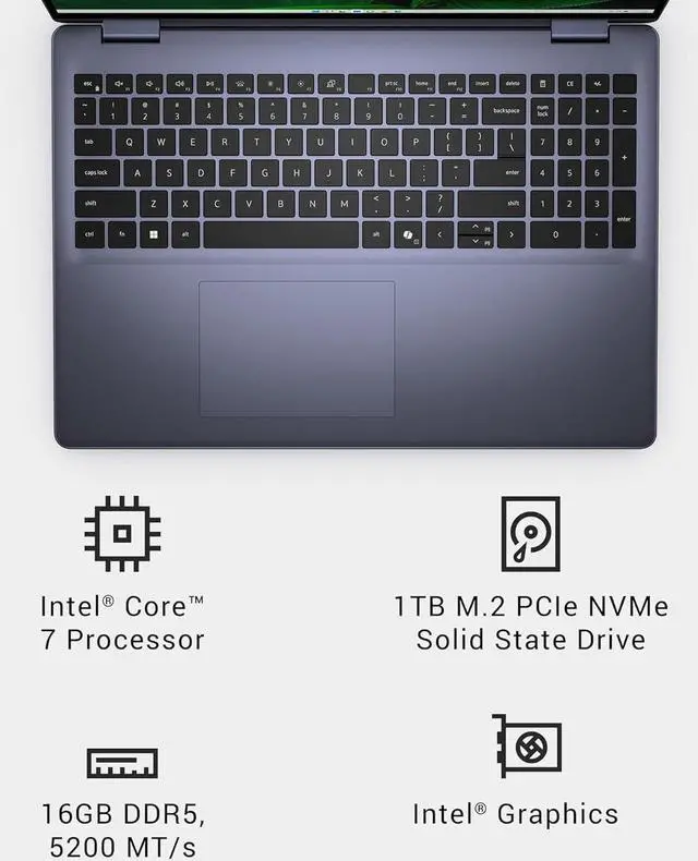 Alt view image 6 of 8 - Dell Inspiron 5640 Laptop - 16.0-inch 16:10 FHD+ (1920 x 1200) Display, Intel Core 7-150U Processor, 16GB DDR5 RAM, 1TB SSD, Intel Graphics, Windows 11 Pro, Onsite & Migrate Service - Midnight Blue