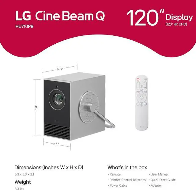 Alt view image 6 of 6 - LG CineBeam Q HU710PB 4K Smart Portable Projector with Auto Screen Adjustment, Auto Focus, RGB Laser, Up to 154% DCI-P3