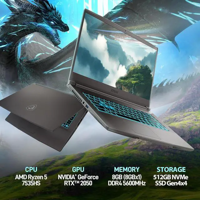 Alt view image 2 of 4 - MSI Thin A15 15.6 144Hz FHD Gaming Laptop: Ryzen 5-7535HS, NVIDIA Geforce RTX 2050, 8GB DDR5, 512GB NVMe SSD, Cooler Boost 5, Win 11: Black B7UCX-218US