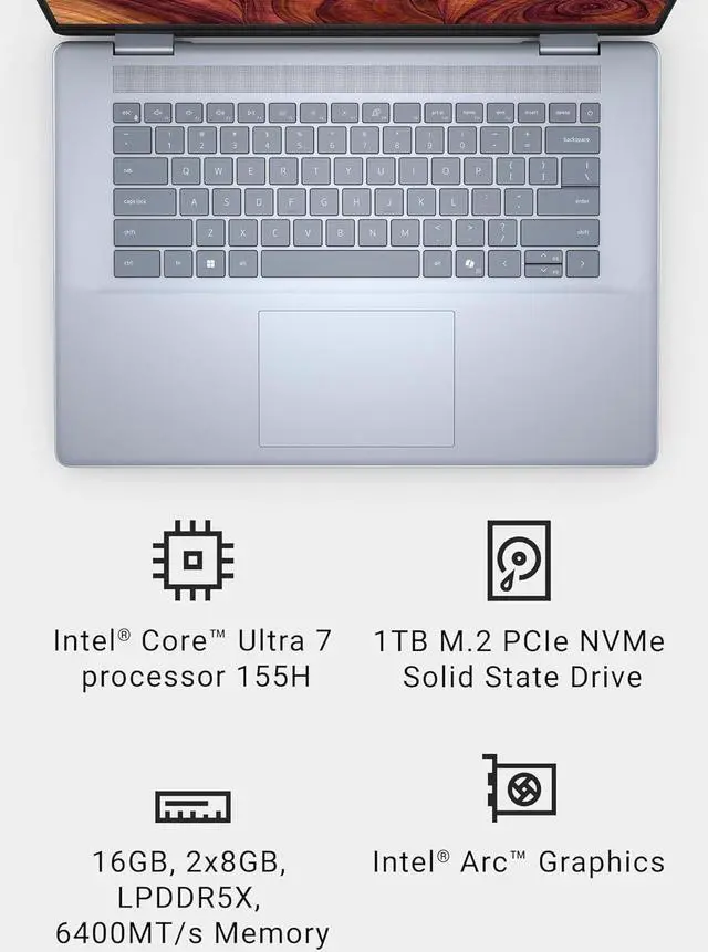 Alt view image 2 of 3 - Dell Inspiron 16 Plus 7640 Laptop - 16.0-inch 16:10 2.5K (2560x1600) Display, Intel Core Ultra 7-155H Processor, 16GB DDR5 RAM, 1TB SSD, Windows 11 Home, Onsite & Migrate Service - Ice Blue