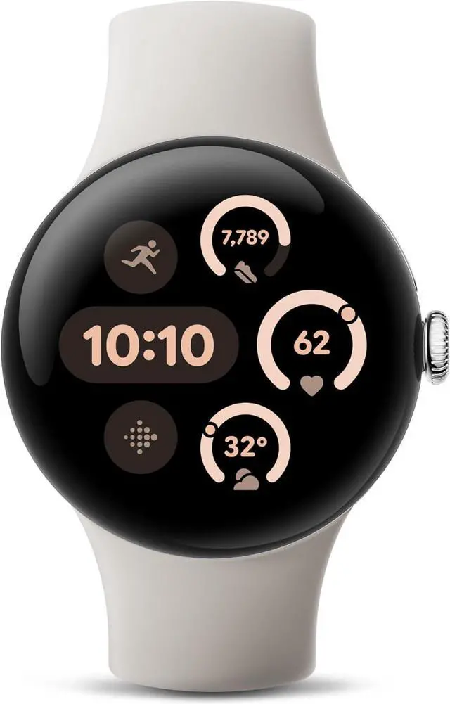 Main image of Google Pixel Watch 3 (45mm) - Android Smartwatch with Heart Rate Tracking, Advanced Running from Fitbit, Fitness Insights, 24-Hour Battery - Polished Silver Aluminum Case - Porcelain Band - LTE