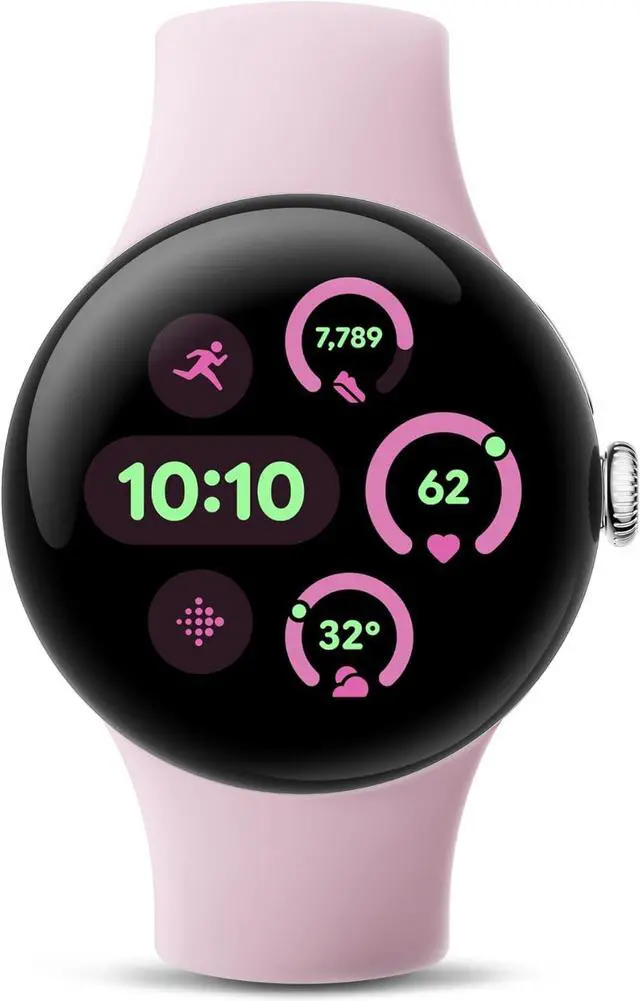 Main image of Google Pixel Watch 3 (41mm) - Android Smartwatch with Heart Rate Tracking, Advanced Running from Fitbit, Fitness Insights, 24-Hour Battery - Polished Silver Aluminum Case - Rose Quartz Band - Wi-Fi