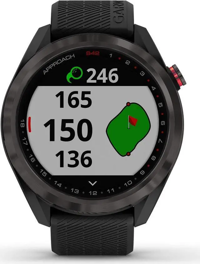 Alt view image 2 of 5 - Garmin Approach S42, GPS Golf Smartwatch, Lightweight with 1.2" Touchscreen, 42k+ Preloaded Courses, Gunmetal Ceramic Bezel and Black Silicone Band, 010-02572-10