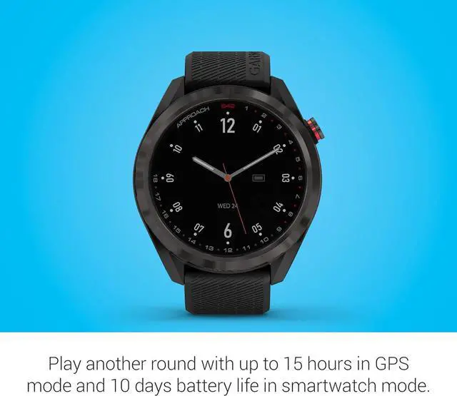 Alt view image 3 of 5 - Garmin Approach S42, GPS Golf Smartwatch, Lightweight with 1.2" Touchscreen, 42k+ Preloaded Courses, Gunmetal Ceramic Bezel and Black Silicone Band, 010-02572-10