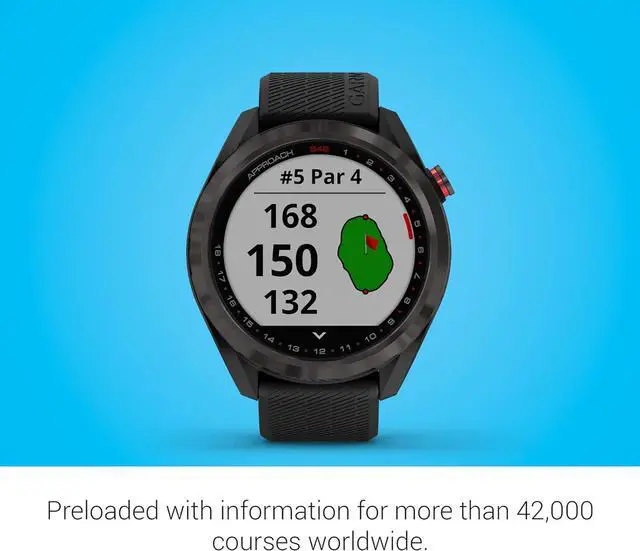 Alt view image 4 of 5 - Garmin Approach S42, GPS Golf Smartwatch, Lightweight with 1.2" Touchscreen, 42k+ Preloaded Courses, Gunmetal Ceramic Bezel and Black Silicone Band, 010-02572-10