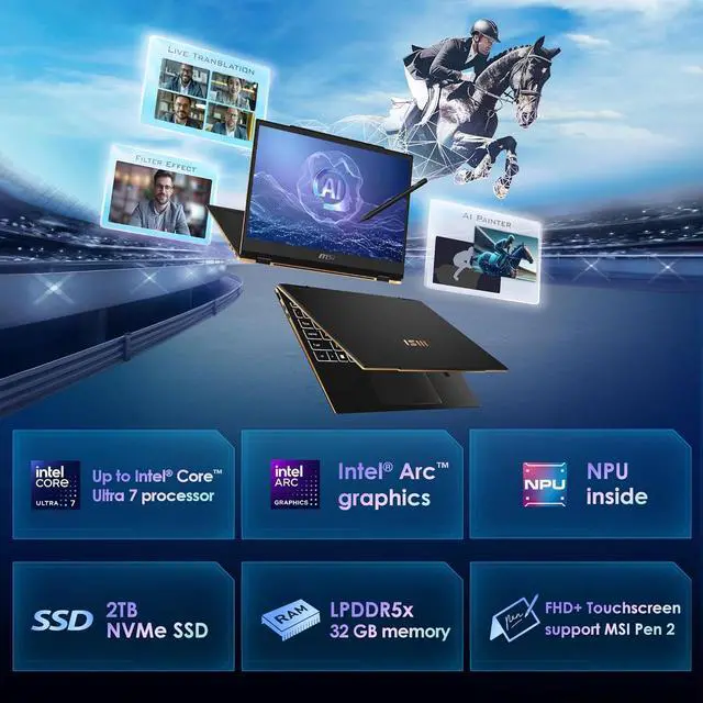 Alt view image 2 of 7 - MSI Summit 13 AI+ Evo (2024) 13.3" FHD+ Professional Laptop: Intel Core Ultra 7-258V, ARC Graphics, 32GB LPDDR5X, 2TB NVMe SSD, Thunderbolt 4, Win 11 Pro: Ink Black A2VMTG-017US