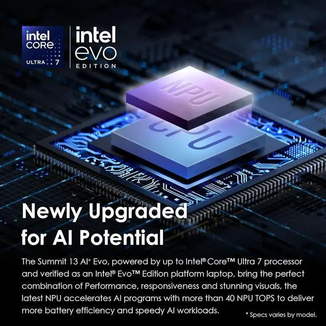 Alt view image 3 of 7 - MSI Summit 13 AI+ Evo (2024) 13.3" FHD+ Professional Laptop: Intel Core Ultra 7-258V, ARC Graphics, 32GB LPDDR5X, 2TB NVMe SSD, Thunderbolt 4, Win 11 Pro: Ink Black A2VMTG-017US