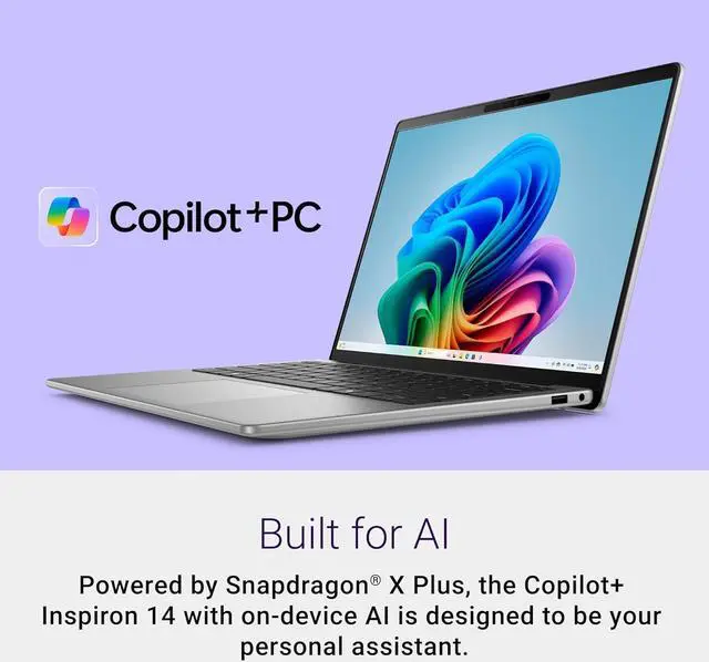 Alt view image 3 of 5 - Dell Inspiron 5441 Laptop - 14-inch FHD+ (1920x1200) Display, Snapdragon X Plus - X1P-42-100 Processor, 16GB LPDDR5X RAM, 512GB SSD, Qualcomm Adreno, Windows 11 Home, Onsite Service - Titan Gray