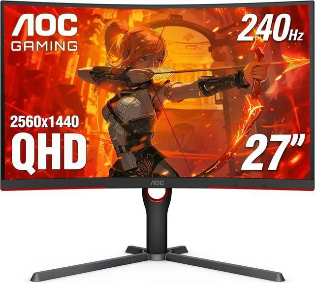 Main image of AOC CQ27G4H 27" Curved Gaming Monitor, QHD 2K 2560x1440, 1500R VA, 180Hz 0.5ms, AMD FreeSync Premium, Height Adjustable Stand, Xbox PS5 Switch Compatiable, 3-Year Zero-Bright-dot