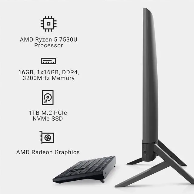 Alt view image 6 of 6 - Dell Inspiron 5415 All In One Desktop - 23.8-inch FHD (1920x1080) Touchscreen Display, AMD Ryzen 5-7530U Processor, 16GB DDR4 RAM, 1TB SSD, AMD Radeon Graphics, Windows 11 Home, Onsite Service - Black