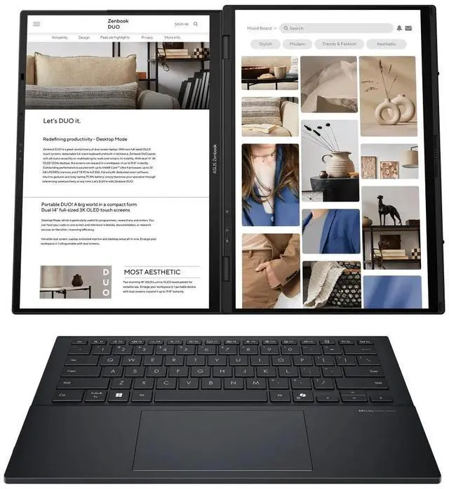 Alt view image 3 of 5 - ASUS Zenbook DUO 14" OLED Touchscreen Laptop - Intel EVO Edition Powered by Intel Core Ultra 9 Series 2 Processor - Dual 14 OLED Touch 120Hz Displays - 2TB SSD - Windows 11 32GB RAM
