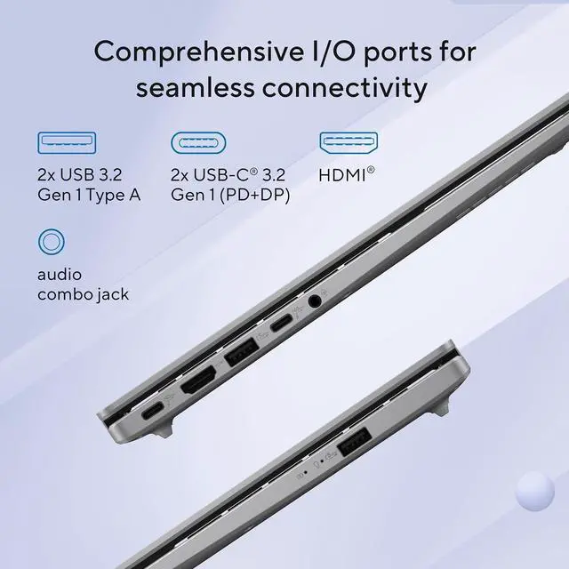 Alt view image 4 of 6 - ASUS Vivobook 14 Laptop, 14 WUXGA 60Hz Display, Qualcomm Snapdragon X, Qualcomm Adreno GPU, 16GB RAM, 512GB SSD, Windows 11, Cool Silver, X1407QA-BS56