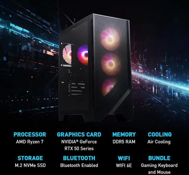 Alt view image 4 of 5 - MSI Codex Z2 Gaming Desktop: AMD R7-8700F, GeForce RTX 5070, 32GB DDR5, 2TB m.2 NVMe SSD, USB Type-C, VR-Ready, Windows 11 Home : A8NVP-436US