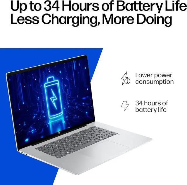 Alt view image 3 of 6 - HP OmniBook 5 16 inch Next Gen AI PC, 2K Touchscreen, Snapdragon X Plus X1P-42-100, 16 GB RAM, 512 GB SSD, Qualcomm Adreno GPU, Windows 11 Home, Copilot+ PC, Glacier Silver, 16-fb0000nr