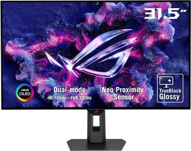 Main image of ASUS ROG Strix 32” 4K OLED Gaming Monitor (XG32UCWG) - TrueBlack Glossy OLED, Dual Mode (4K@165Hz, FHD@330Hz), 0.03ms, G-SYNC Compatible, Neo Proximity Sensor, USB-C, HDMI 2.1, 3 yr Warranty