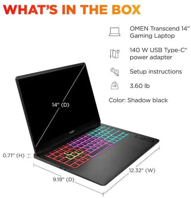 Alt view image 4 of 5 - HP OMEN - Transcend 14" 120Hz 3K OLED Gaming Laptop - Intel Core Ultra 7-255H - 32GB Memory - NVIDIA GeForce RTX 5060 - 1TB SSD - Shadow Black