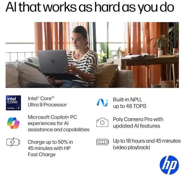 Alt view image 3 of 5 - HP - OmniBook X Flip - Copilot+ PC - 16" 3K OLED Touch-Screen Laptop - Intel Core Ultra 9 - 32GB Memory - 2TB SSD - Eclipse Gray