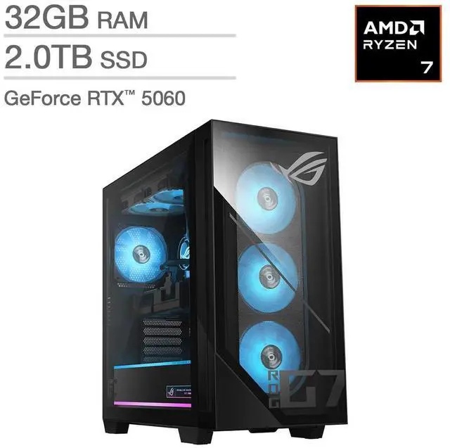 Main image of ASUS ROG GM700 58L Gaming Desktop - AMD Ryzen 7 8700F - NVIDIA GeForce RTX 5060 - 2TB SSD - Windows 11 Home