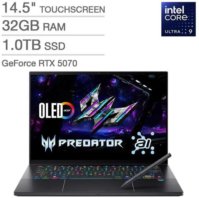 Acer Predator Triton 14 Copilot+ PC 14.5" Gaming Laptop - Intel Core Ultra 9 processor 288V - GeForce RTX 5070  OLED 2880 x 1800 Touch 120Hz - 32GB RAM - 1TB SSD - Windows 11