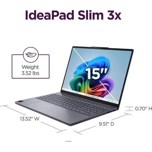 Alt view image 2 of 6 - Lenovo IdeaPad Slim 3 Copilot+ PC 15.3 WUXGA Touchscreen Laptop, Qualcomm Snapdragon X, 16GB RAM, 256GB SSD, Windows 11 Home