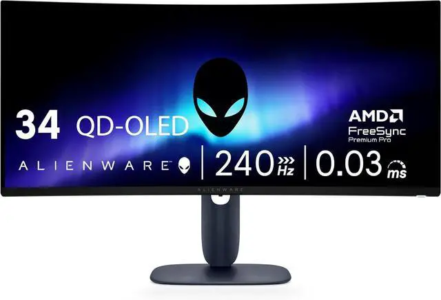 Main image of Alienware 34 240Hz QD-OLED Curved Gaming Monitor - AW3425DW - 34.2-inch WQHD (3440 x 1440) 240Hz 0.03ms Display, 1800R Curve, AMD FreeSync Premium Pro, VESA AdaptiveSync, VESA DisplayHDR TrueBlack 400